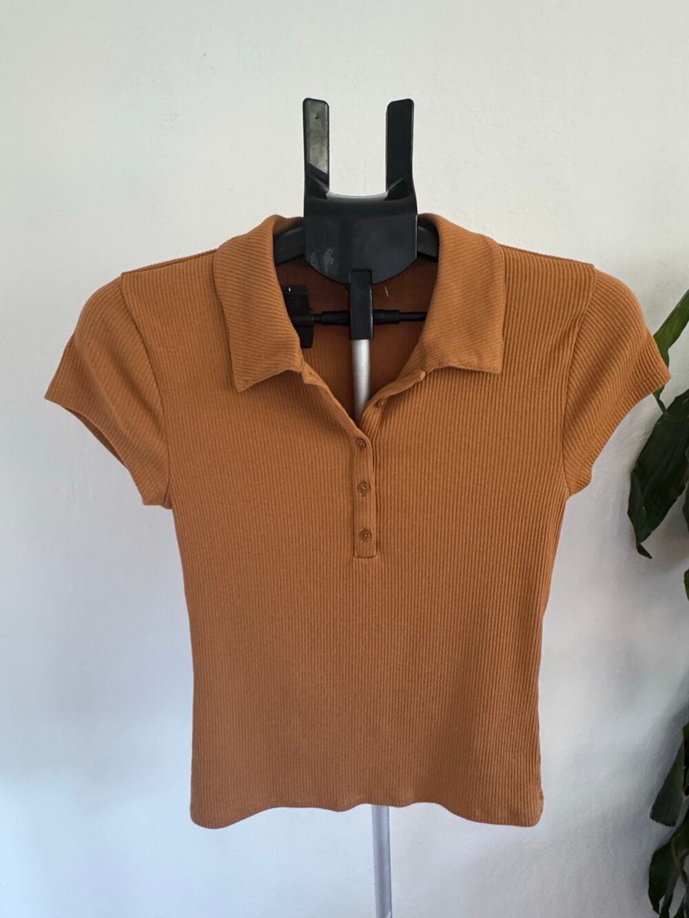 NWOT J.Crew Women's Retro Ribbed Polo Camel Brown Short Sleeve Shirt - M